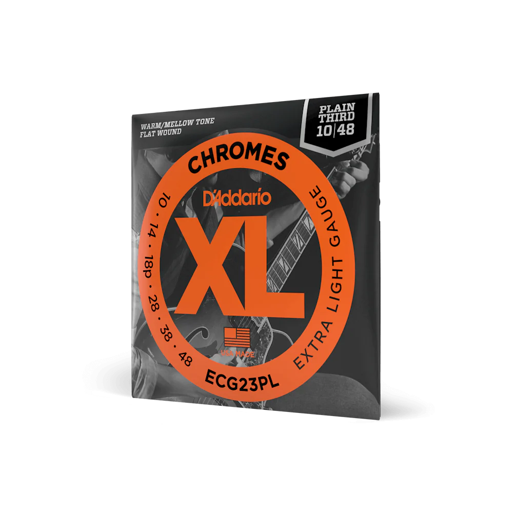 D'Addario ECG23PL Warm Flat Wound Plain Third Electric Guitar Strings 10/48