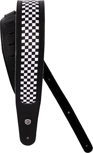 D'Addario Instrument Strap Black Leather Checkerboard