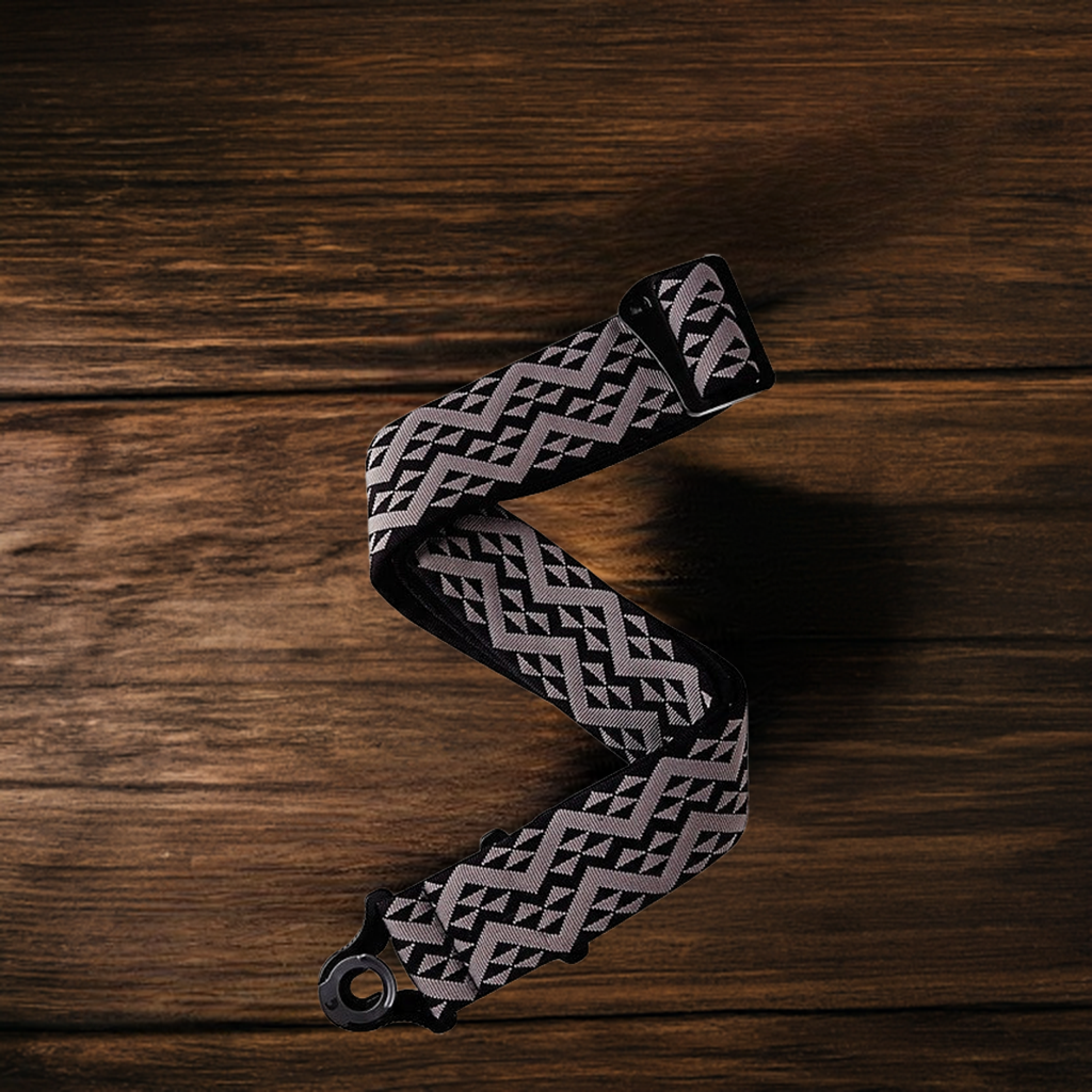 D'Addario Auto Lock Black Geometric Padded Guitar Strap