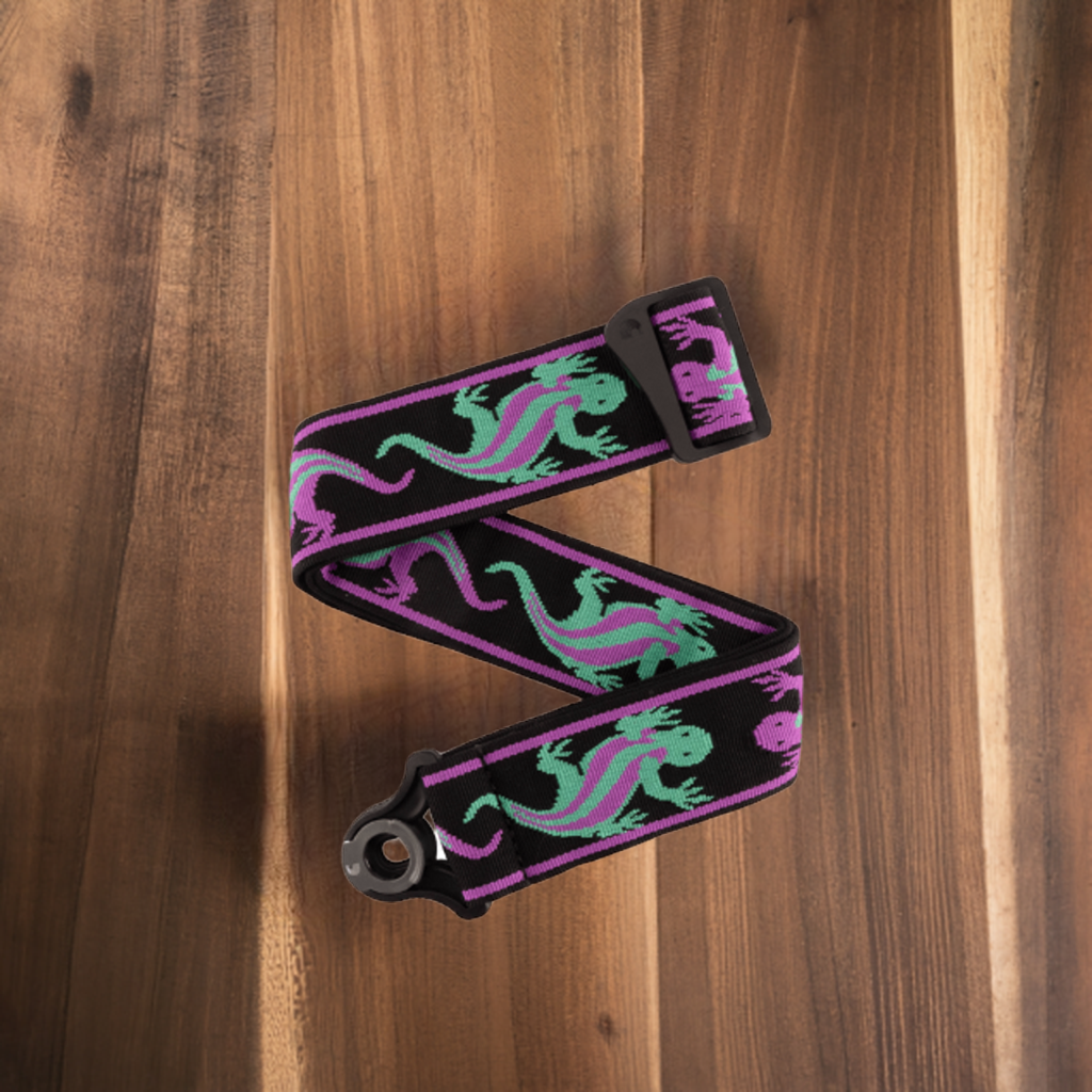 D'Addario Auto Lock Planet Waves Guitar Strap Lizard Green Purple