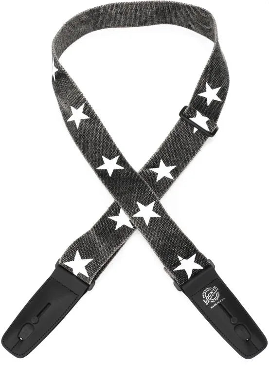 Lock-It Distressed Cotton Black/white Stars Guitar Strap
