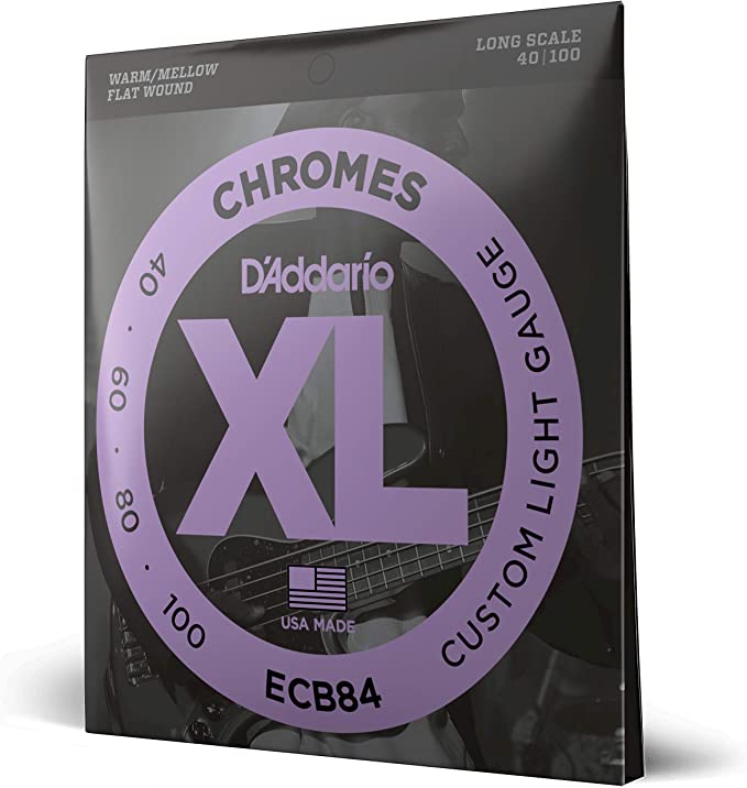 D'Addario Flat Wound Chromes Custom Light Gauge ECB84 Long Scale 40/100 Bass Strings