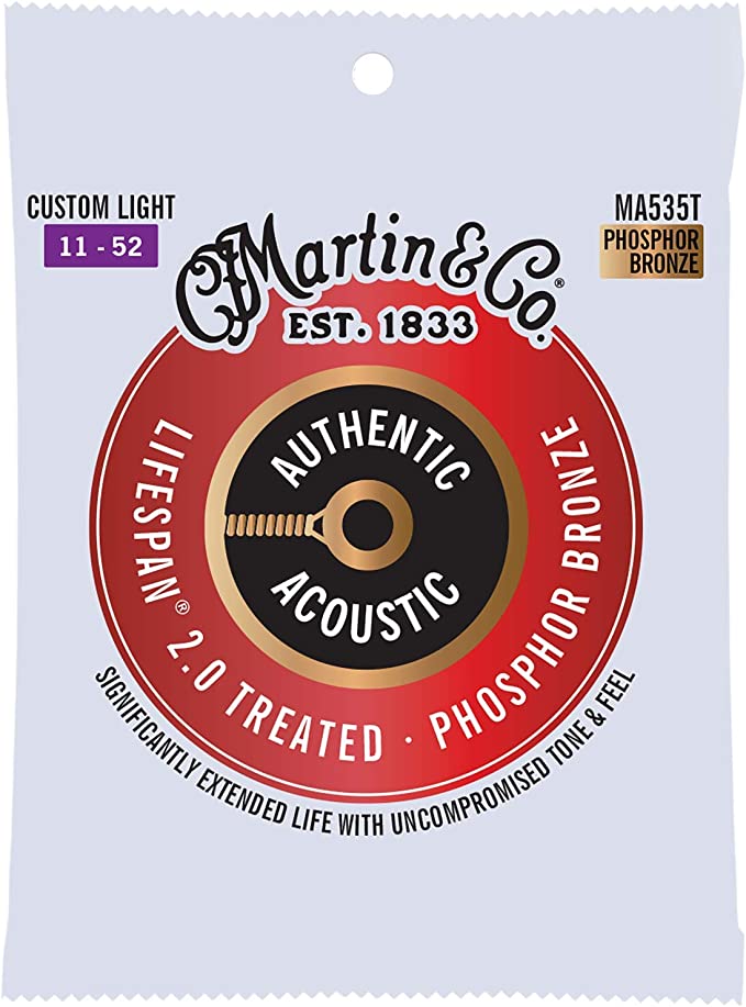 Martin Custom Light 11-52 Lifespan Phosphor Bronze MA535T Acoustic Guitar Strings