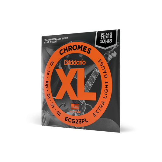 D'Addario ECG23PL Warm Flat Wound Plain Third Electric Guitar Strings 10/48