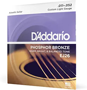 D'Addario EJ26  Custom Light Phosphor Bronze Warm Bright Balanced Tone Acoustic Strings