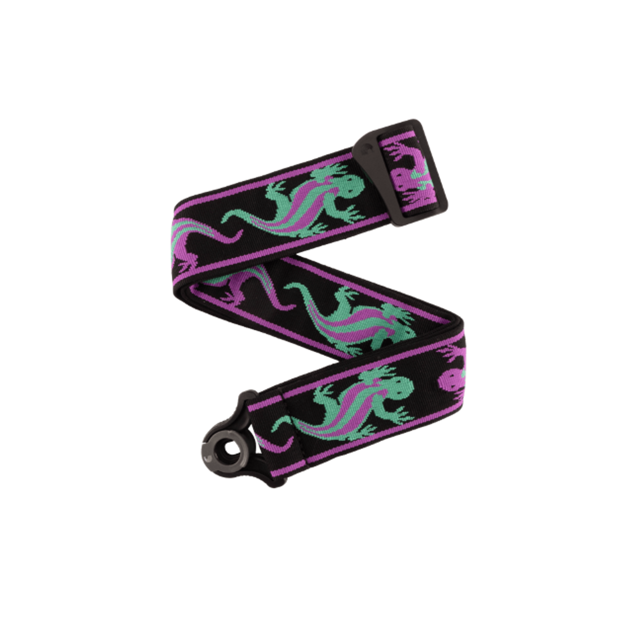 D'Addario Auto Lock Planet Waves Guitar Strap Lizard Green Purple