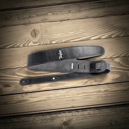 Taylor 2.5" Black Leather Guitar Strap - Black, Suede Back