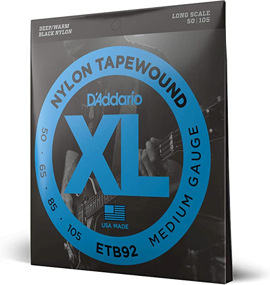 D'Addario Black Nylon Tapewound Bass Strings Medium Gauge ETB92