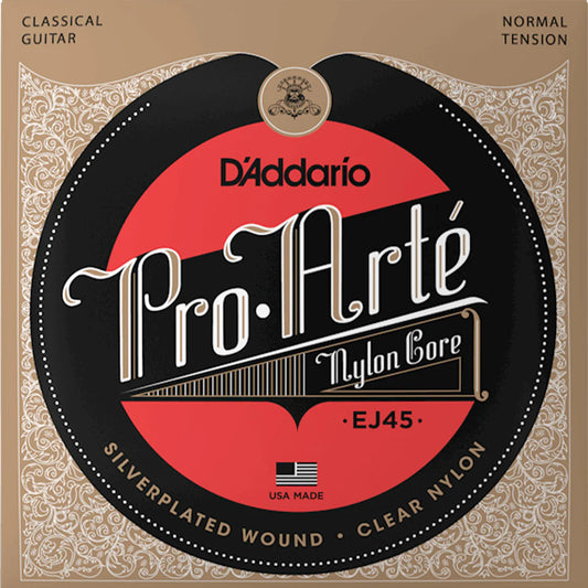 D'Addario Ej45 Classic Nylon Normal Tension Silverplated Wound Clear Nylon Classical Guitar Strings