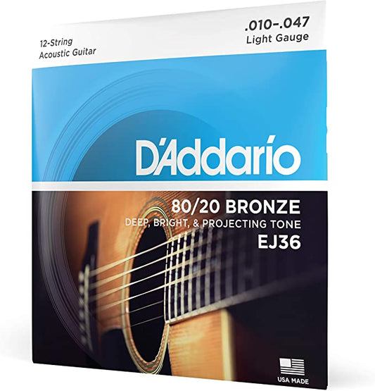 D'Addario 12-String Acoustic Light Strings  .010-.047 EJ36