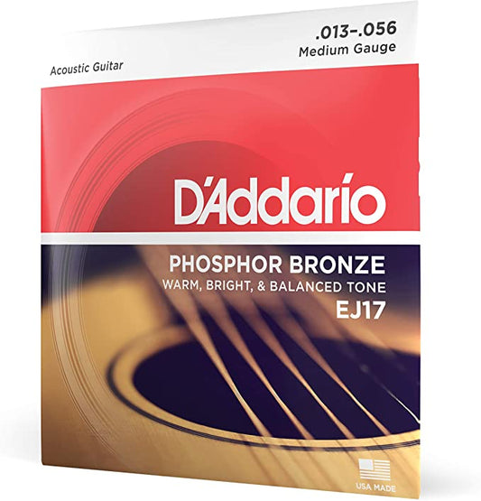 D'Addario EJ17 Phosphor Bronze Warm Bright Balanced Tone Medium Gauge Acoustic Strings