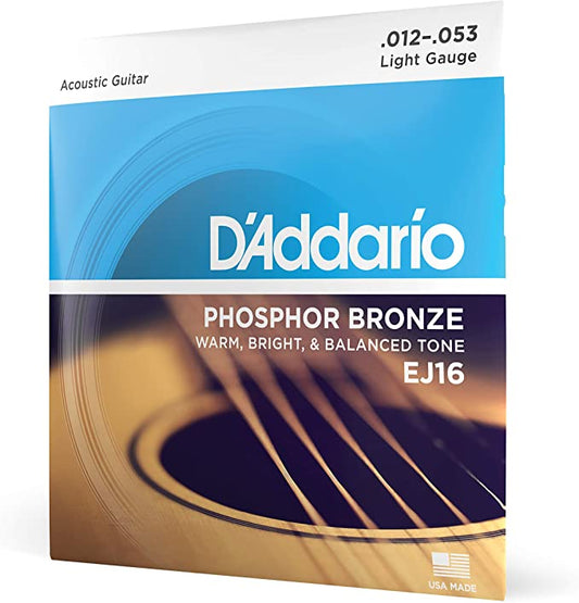 D'Addario EJ16 Phosphor Bronze Warm Bright Tone Light Gauge Acoustic Strings