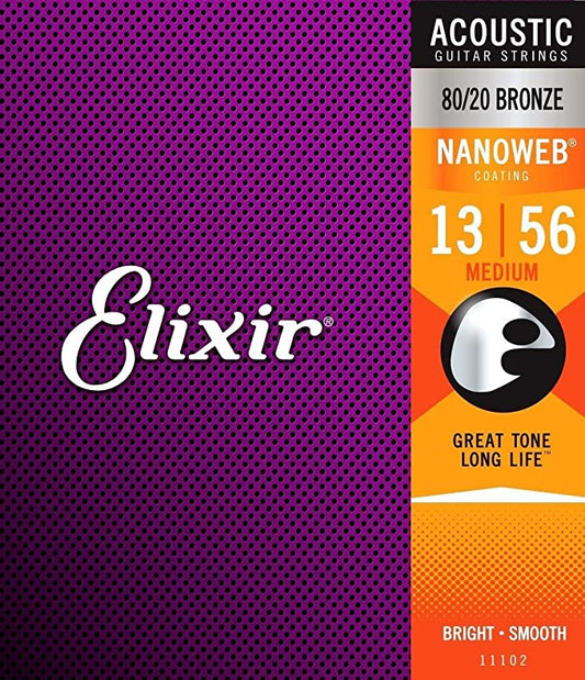 Elixir 13/56 Acoustic Bronze 80/20 Nanoweb Medium Acoustic Guitar Strings